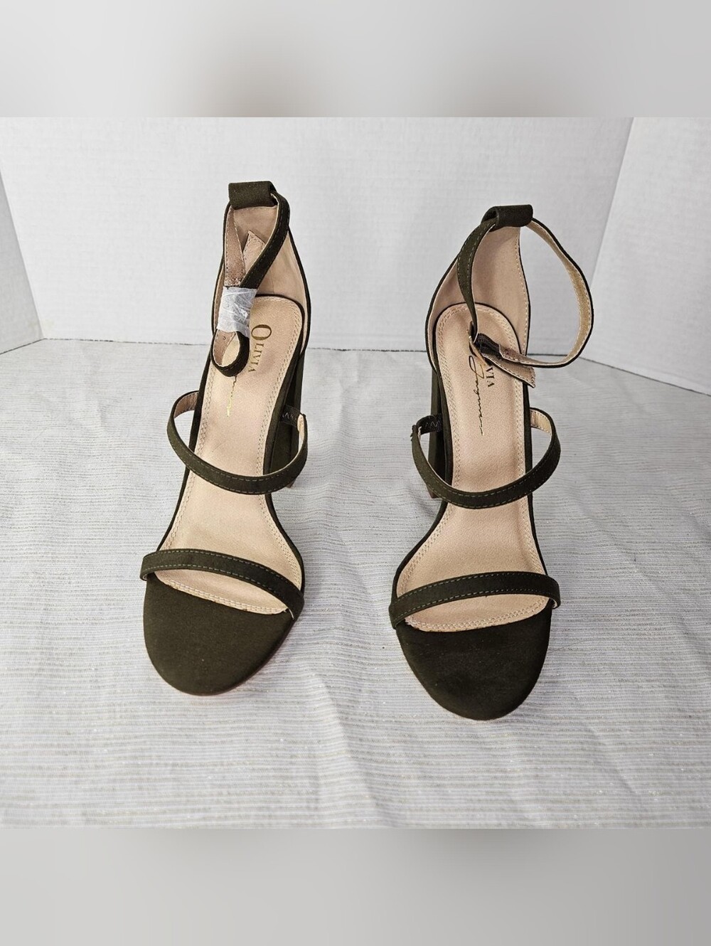 Women’s Olive Suede Strappy Block Heel Sandals with Ankle Strap - Picture 2 of 6